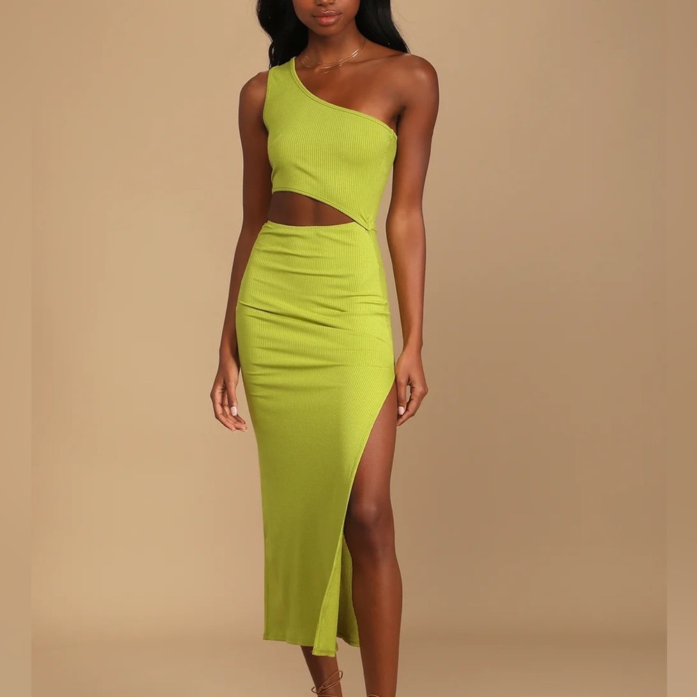 Ribbed Lime Green Cut Out Midi Dress